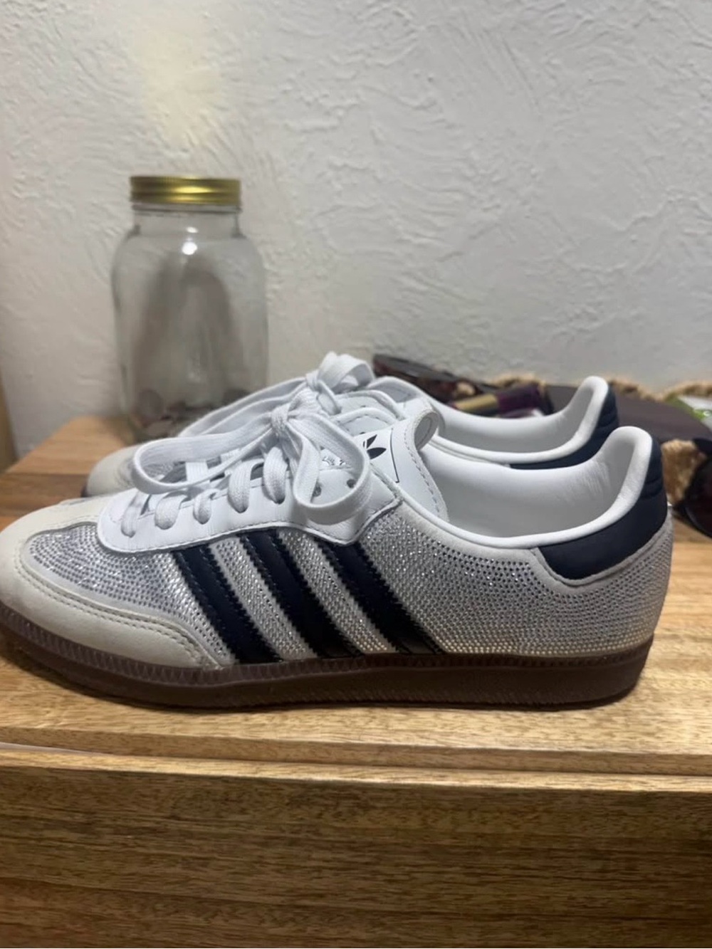 adidas White Sneakers with Silver Glitter Accents